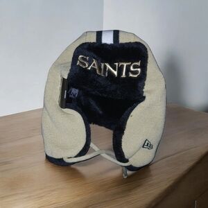 New Era Saints Knit Earflap Hat - Black and Gold